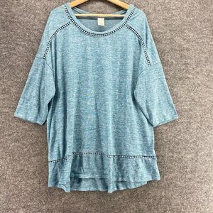 5/$45 Terra & Sky Blouse Women 1X Plus Blue 3/4 Sleeve Round Neck Pullover